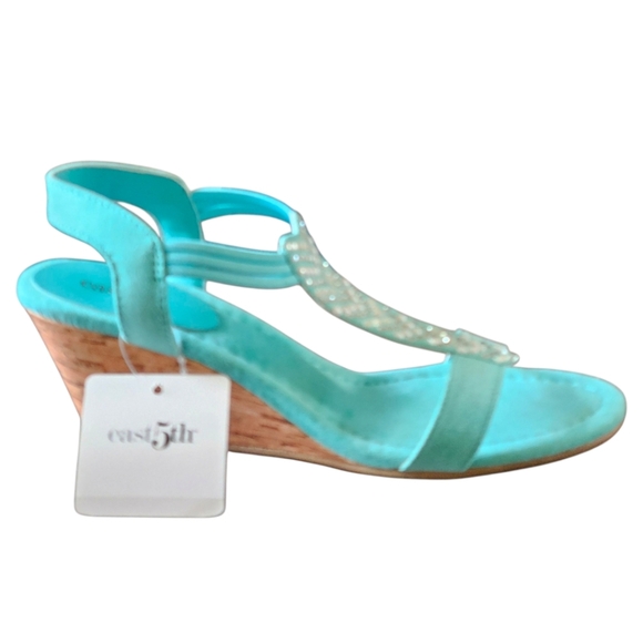 EAST 5TH Women's Turquoise Wedge Sparkle Rhinestone High Heel Sandal NIB Size 5M - Picture 4 of 16